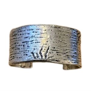 Silver Cuff Bracelet Etched Engraving Aluminum Bangle Jewelry Boho 1.5 In